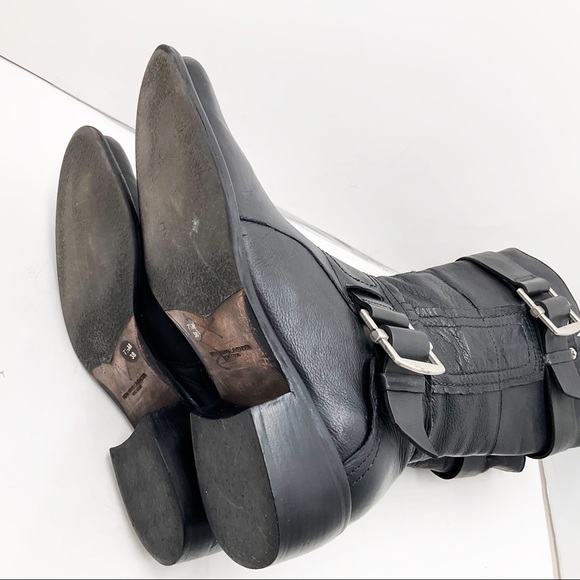 {Vera Wang Lavender} Black Leather Moto Boots - Picture 11 of 16